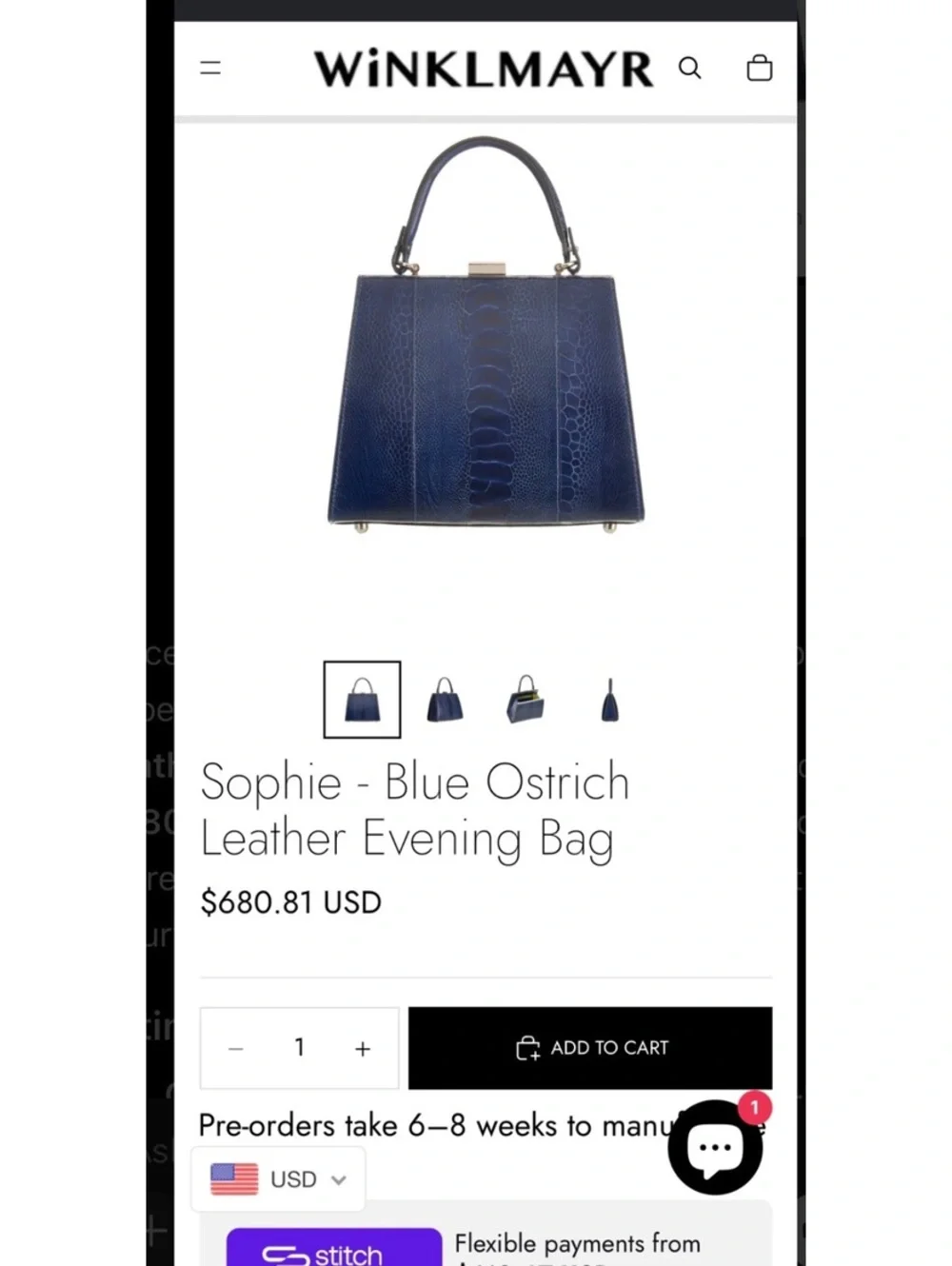 Winklmayr Sophie Blue Ostrich Leather Bag